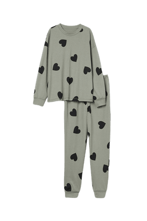 Patterned Jersey Pajamas - Light green/hearts - Ladies | H&M US