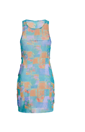 Mesh Round Neck Abstract Cut Out Cover Up Dress - Cider