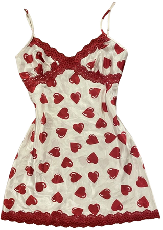 red lace detail and heart pattern white slip dress
