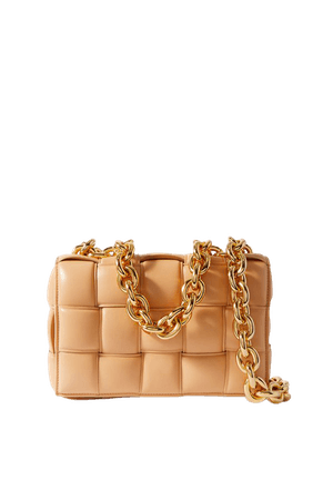 Beige Cassette chain-embellished padded intrecciato leather shoulder bag | Bottega Veneta | NET-A-PORTER