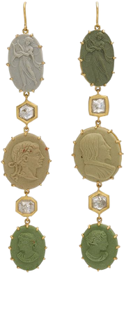 Sylva & Cie One of a Kind 18K Yellow Gold, Lava Cameo and Diamond Earr