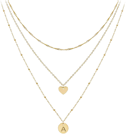 Amazon.com: Aisansty Layered Gold Heart Initial Necklaces for Women Girls 14K Gold Plated Handmade Dainty Tiny Heart Personalized Letter Coin Pendant Adjustable Layering Chain Choker Necklaces,A Necklace : Clothing, Shoes & Jewelry