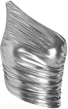 chrome silver one shoulder top