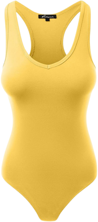 Women Shaprewear Bodysuits Racerback Tank Top Sexy Casual Jumpsuits Mustard S at Amazon Women’s Clothing store