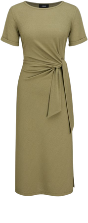 Collarless Solid Knotted Midi Dress - Cider