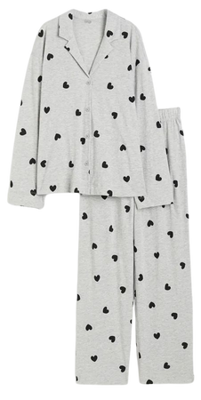 Patterned Pajamas - Light gray melange/hearts - Ladies | H&M US