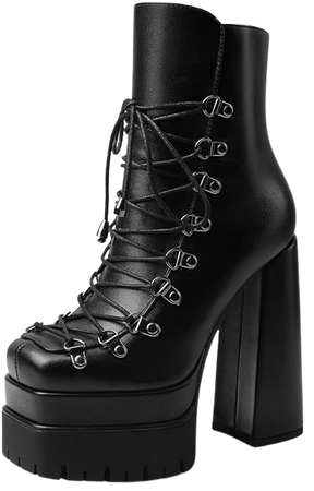 Amazon.com | Artrotter Stacked Platform Boots for Women, Side Zipper Chunky Block High Heel Combat Ankle Booties Decorating Front Lace Up and Buckles | Ankle & Bootie