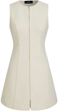 Round Neckline Solid Zipper Mini Dress - Cider