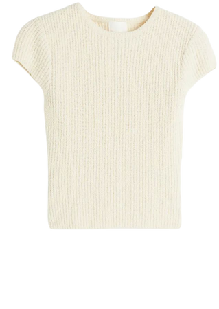 Cap-sleeved Rib-knit Top - Cream - Ladies | H&M US