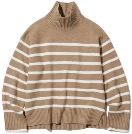 Souffle Yarn Striped High Neck Long-Sleeve Sweater | UNIQLO US