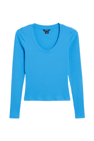 Long sleeve round neck top - Blue - T-shirts - Monki WW
