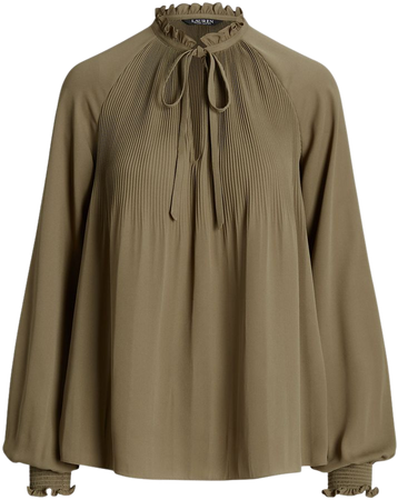 Pleated Georgette Tie-Neck Blouse