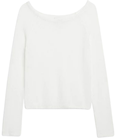 Long sleeve boat neck knit sweater - White - Monki WW