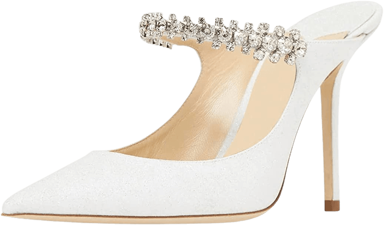 Amazon.com | MIRAAZZURRA Women Heeled Mules Rhinestone Strappy Pointed Toe Mules Glitter Stiletto High Heels Slip On Bridal Sandals for Women US Size 7 White | Heeled Sandals