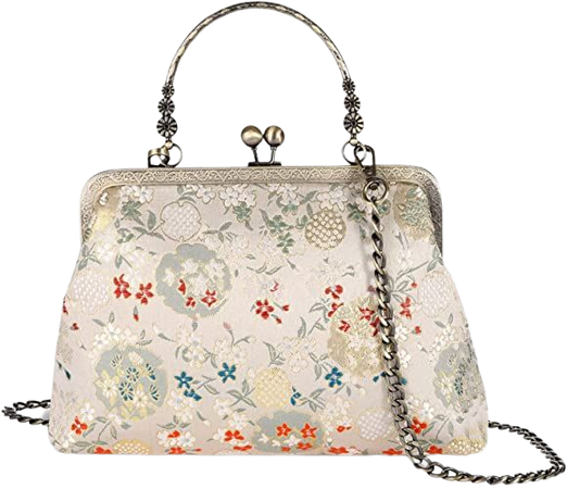 Abuyall Floral Top Handle Handbag Chain Strap Women Kiss Lock Canvas Frame Shoulder Bag Black: Handbags: Amazon.com