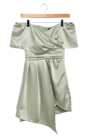 Sage Green Satin Dress - Asymmetrical Dress - Satin Mini Dress - Lulus