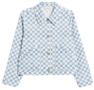 Cropped boxy jacket - Blue and white checks - Jackets - Monki WW