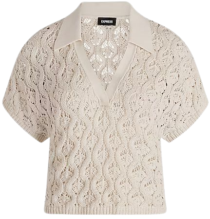 Crochet V-neck Short Sleeve Polo Sweater | Express