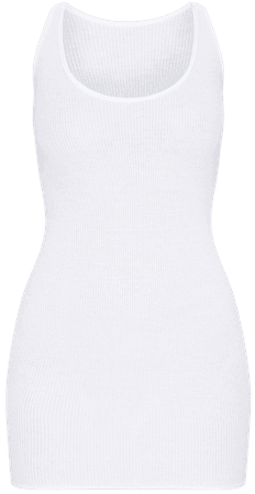 *clipped by @luci-her* White Ribbed Scoop Neck Bodycon Dress | PrettyLittleThing USA