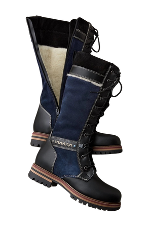 navy black Women's Ilka Wool-Lined Waterproof Leather Boots
