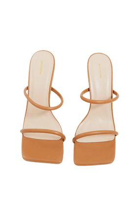 Tan Pu Twin Strap Mule High Heel | PrettyLittleThing USA