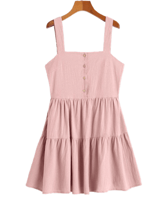 [44% OFF] [HOT] 2020 ZAFUL Casual Half Buttoned Straps Mini Dress In LIGHT PINK | ZAFUL