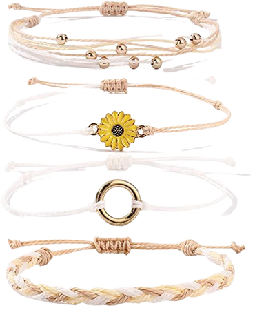 Amazon.com: FANCY SHINY Sunflower String Bracelet Handmade Braided Rope Charms Boho Surfer Bracelet for Teen Girls Women(Wheat): Clothing, Shoes & Jewelry