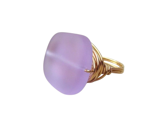 Lavender Sea Glass Ring: 24K Gold Wire Wrapped Radiant Orchid | Etsy