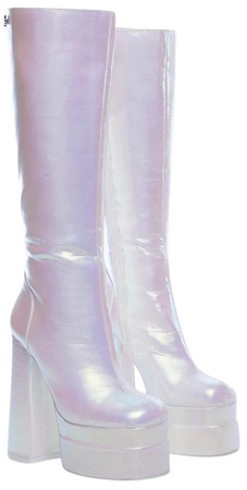 Sparkl Fairy Couture Knee High Platform Boots - White Iridescent – Dolls Kill