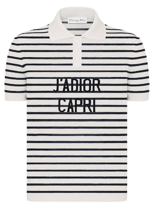 Dioriviera 'J'ADIOR CAPRI' Polo Shirt White and Navy Blue Silk and Cotton Jersey | DIOR