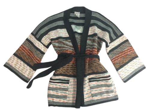 Vintage 70s Womans Cardigan belt Fall Hippie Sweater Boho Wrap Knit Gray Orange | eBay