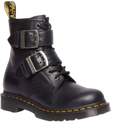 1460 Buckle Pull Up Leather Lace Up Boots in BLACK | Dr. Martens