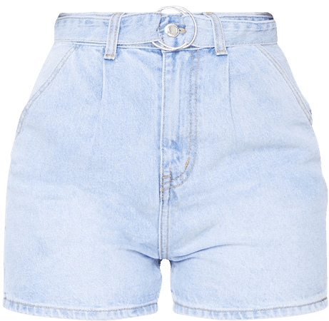 Light Blue Wash D-Ring Belted Mom Denim Shorts | PrettyLittleThing USA