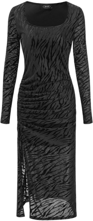 Mesh Square Neck Zebra Stripe Split Maxi Dress - Cider