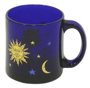 Vintage Libbey Celestial Blue Cobalt Glass Coffee Mug Yellow Sun, Moon & Stars From Friends!