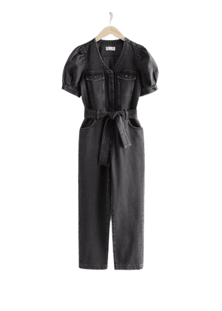 Relaxed Belted Puff Sleeve Jumpsuit - Black - Jumpsuits & Playsuits - & Other Stories