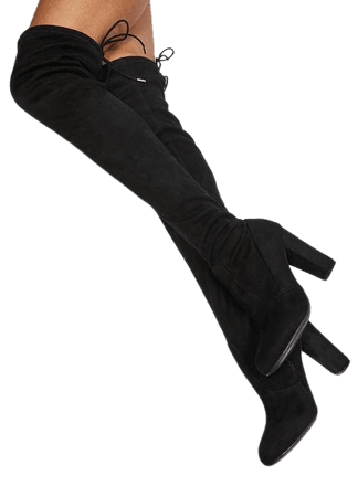 Faux Suede Thigh High Heel Boots Black | Dolls Kill