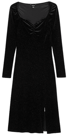 Sweetheart neck velvet midi dress - Black with sparkle - Midi dresses - Monki WW