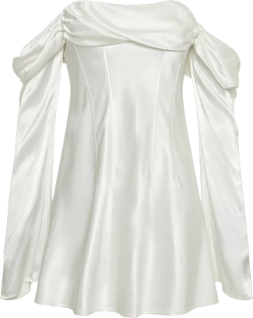 Giselle Off Shoulder Satin Mini Dress - White - MESHKI