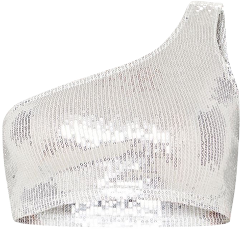 Silver One Shoulder Sequin Crop Top | PrettyLittleThing