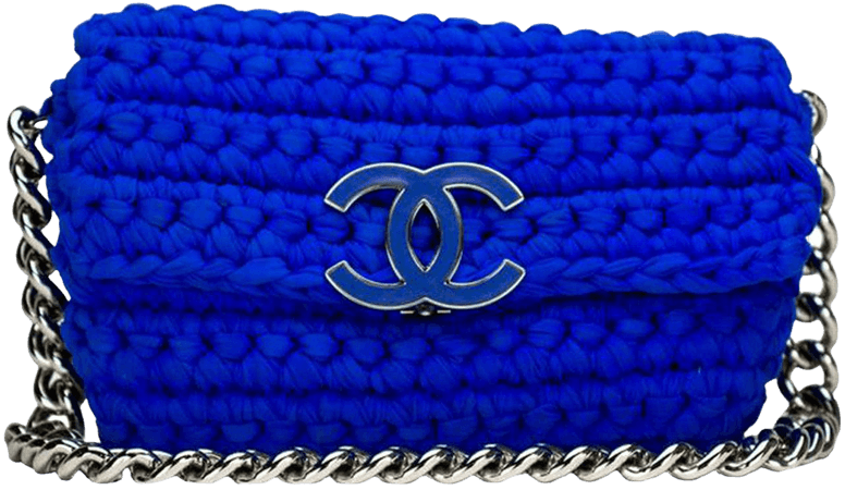 Chanel Classic Flap Electric Crochet Collectors Blue Cloth Shoulder Bag For Sale at 1stDibs