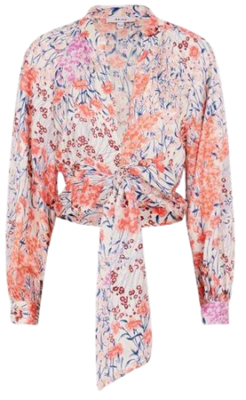 Reiss Coral/White Elle Floral Print Tie Front Cropped Blouse | REISS USA