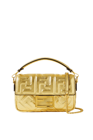 Gold Baguette mini embossed metallic leather shoulder bag | Fendi | NET-A-PORTER
