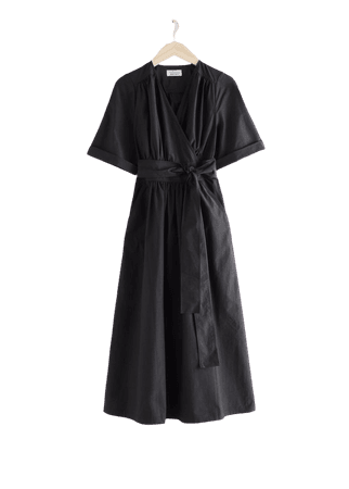 Voluminous Wrap Midi Dress - Black - Midi dresses - & Other Stories