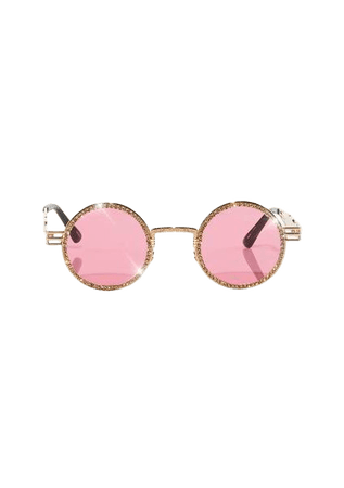 Tinted Circle Lenses Gold Hardware Rhinestone Sunglasses - Pink | Dolls Kill