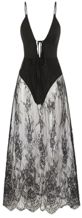 Lace See Thru Tie Front Maxi Bodysuit Vegas Dress In BLACK | ZAFUL 2023