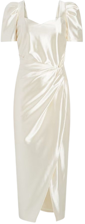 Bridal Satin Ruched Slit Front Midi Dress | Express