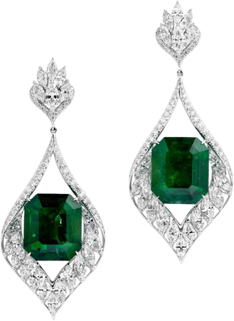Gubelin Certified 42.62 Carat Colombian Emerald Diamond Earrings in 18K Gold For Sale at 1stDibs