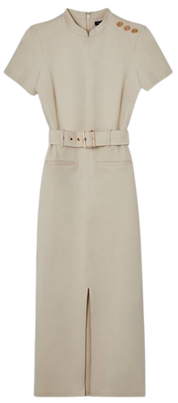 Belted Detail Ponte Jersey Short Sleeve Midi Dress | Karen Millen