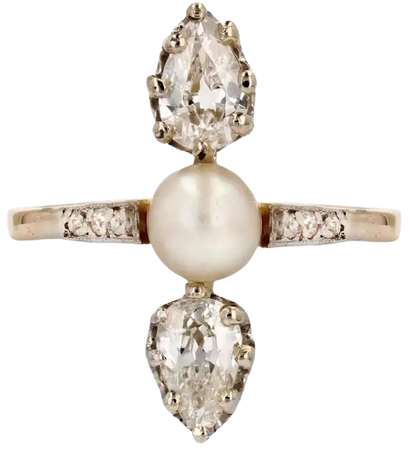 19th Century Natural Pearl Pear- Cut Diamonds 18 Karat Yellow Gold Ring For Sale at 1stDibs | pearl cut engagement rings, pearl cut diamond ring, 19th century wedding rings